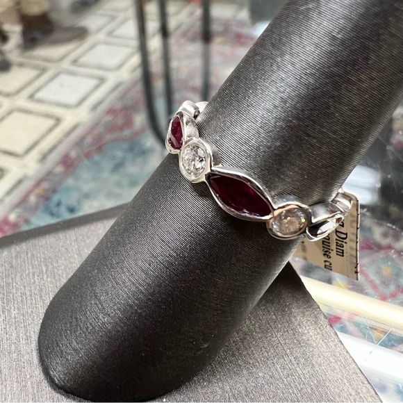 14k White Gold Diamond & Ruby Eternity Band Ring - Picture 8 of 8
